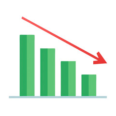 Poster - Green bar graph with a red downward trending arrow isolated on transparent background