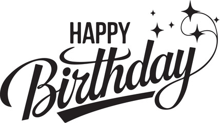 Fototapete - Vector art of happy birthday elegant script with sparkles and stars