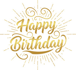 Fototapete - Vector art of elegant golden happy birthday lettering with festive rays