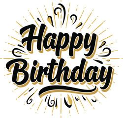 Fototapete - Vector art of happy birthday text with gold fireworks burst
