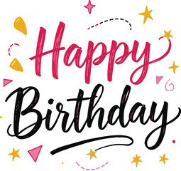 Fototapete - Vector art of colorful brush lettering for a happy birthday celebration