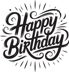 Fototapete - Vector art of energetic brush lettering for a happy birthday