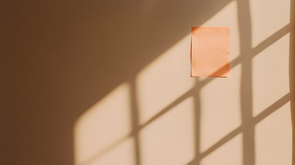 Aufkleber - Minimalist aesthetic featuring a peach-toned note on a light-colored wall, illuminated by the shadows of a window frame.