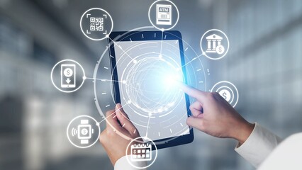 Poster - Online banking and digital banking innovation combining finance and technology, optimizing online banking systems, mobile banking services, and fintech for seamless experience. Spire