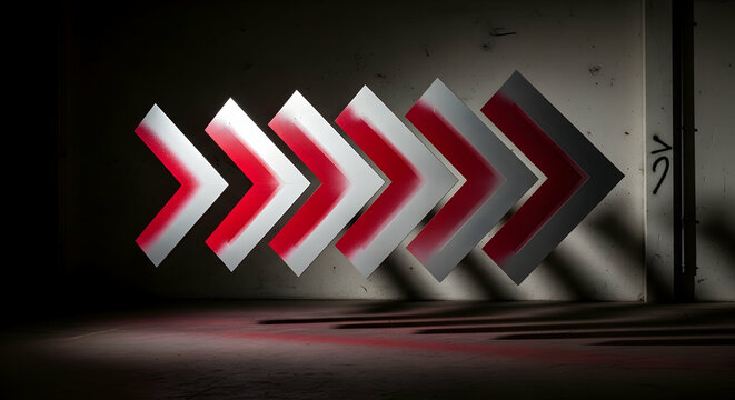 Abstract Arrow Cascade On Wall Art Direction Guidance And Progression Concept