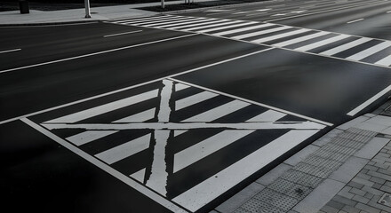Poster - Abstract Cityscape Intersection With Striking Zebra Crossings Perspective View