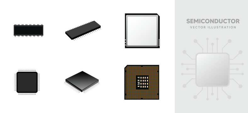 Set of Semiconductor vector illustration on white isolated