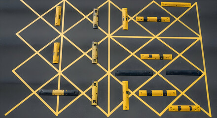 Leinwandbilder - Abstract Composition Featuring Geometric Lines And Rectangular Elements On Dark Background
