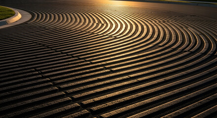 Poster - Abstract Concrete Curves Pattern With Evening Sunlight Reflections On Surface