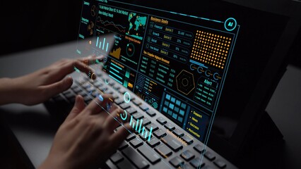 Fototapete - Data analytics and big data strategy for real-time analytics, predictive data modeling, business intelligence analytics, and data-driven decision-making in modern digital businesses. Thunk