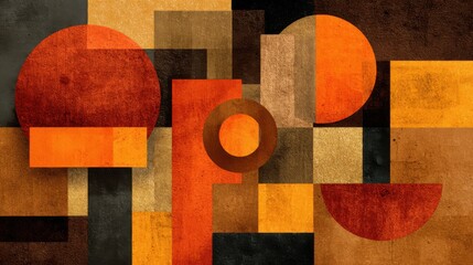 Poster - Vibrant shapes and forms create an abstract pattern using red, orange, and brown hues, designed to evoke warmth and depth in contemporary art.