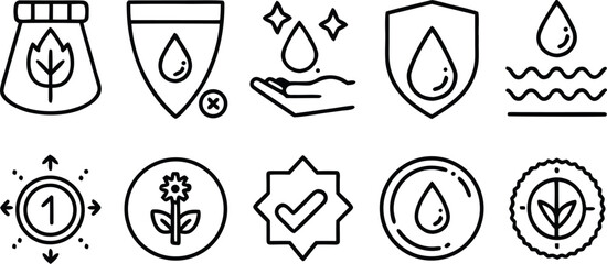 Poster - Set of black and white vector plant icons with silhouettes and symbols for web and design use