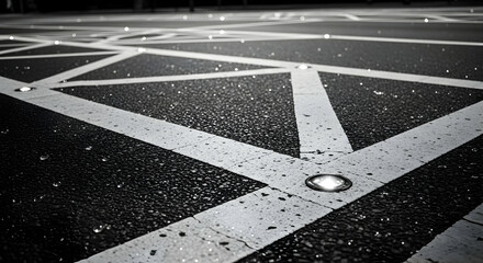 Poster - Abstract pavement with white lines and embedded lights creates a modern pattern