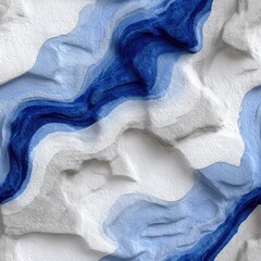 Poster - Abstract design features swirling shapes in blue and gray, mimicking ocean waves with elegant white marble textures throughout SEAMLESS PATTERN