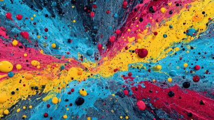 Poster - Bright splashes of yellow, red, and blue intermingle in a captivating display of color. This abstract creation captures the joyful essence of artistic expression and movement.