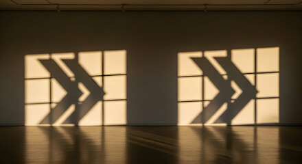 Poster - Abstract shadows cast by geometric window patterns creating artistic wall designs