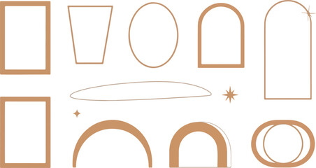 Poster - Collection of modern abstract geometric shapes and frames in a warm neutral beige color palette