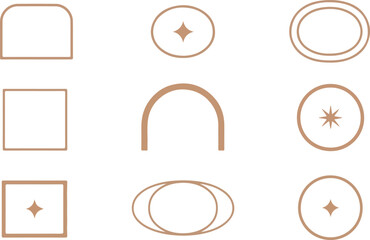 Poster - Collection of minimalist geometric shapes and icons with a modern aesthetic and warm neutral color palette