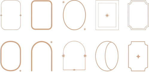 Poster - Collection of elegant minimalist geometric frames and celestial elements in soft beige tones