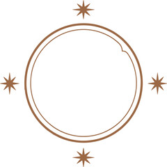 Poster - Elegant brown circular frame with four starbursts on a clean transparent background