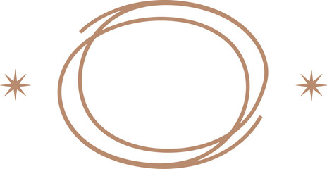 Poster - Minimalist boho oval frame with starburst accents in earthy brown on transparent background