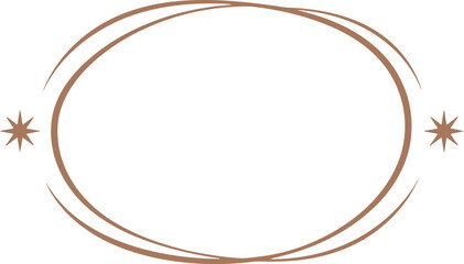 Poster - Elegant oval frame with star accents in warm brown on a clean transparent background