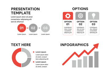Poster - Infographics featuring red and gray elements on a white background are available as presentation templates for various uses