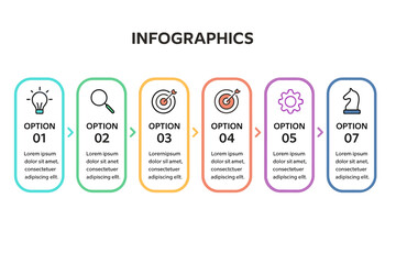Poster - Infographic design featuring vector icons and a 7-step process, ideal for business concepts and suitable for presentations, banners, workflow layouts, process diagrams, flow charts, and information