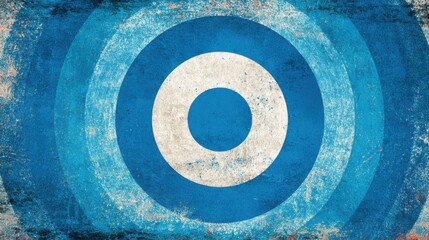 Poster - Concentric circles in varying shades of blue create a striking target design, enriching a rustic backdrop that adds texture and character to the overall composition.