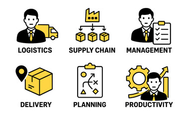Aufkleber - A set of infographics for logistics or management concepts featuring yellow and black colors