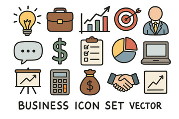 Poster - A set of hand-drawn business icons, presented as vector doodles, is illustrated in isolation on a white background