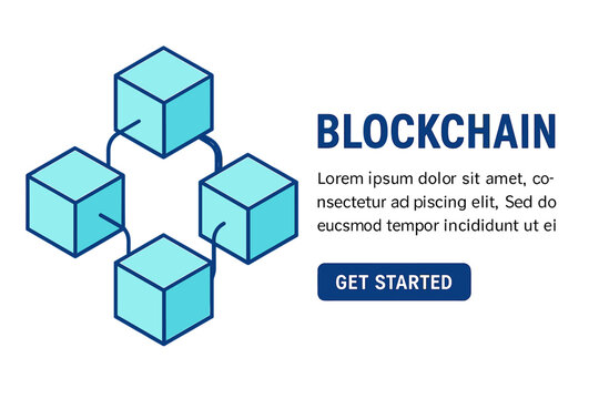 Vector illustration of a blockchain concept slider banner design featuring isometric blocks chain illustration and accompanying text