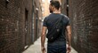 © pratama - Urban Sling Bag A modern man explores a narrow alley with a sleek, practical bag, showcasing style and convenience