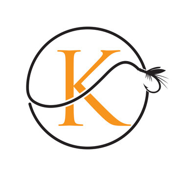 Initial Letter K Fishing Logo Design Concept With Fishing Hook Symbol Vector Template