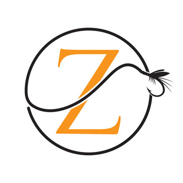 Initial Letter Z Fishing Logo Design Concept With Fishing Hook Symbol Vector Template