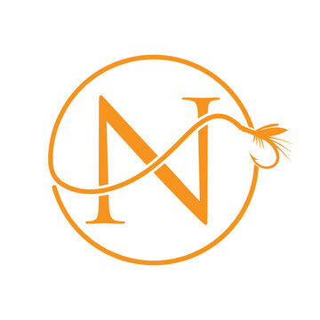 Initial Letter N Fishing Logo Design Concept With Fishing Hook Symbol Vector Template