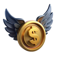 Poster - 3d flying dollar coin with wings isolated on transparent background