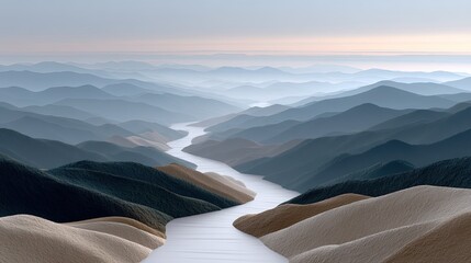Poster - A tranquil environment showcases soft pastel gradients that form a serene, arctic hill landscape with elegant curves and minimalistic style