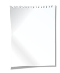 Fototapete - Blank white paper, torn from a spiral notepad, rests in soft shadow, providing an inviting space for messages, notes, or reminders. Perfect for communication or design needs