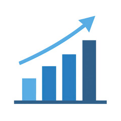 Poster - Blue bar graph with upward trending arrow isolated on transparent background