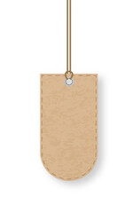 Poster - Realistic hanging cardboard price tag with rounded corners is attached to a brown rope with a metallic eyelet, creating a simple yet elegant design for product labeling and pricing