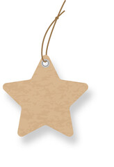 Poster - Brown star shaped price tag hanging from a knotted string, isolated on a white background, creating a simple yet effective visual for retail and promotional concepts