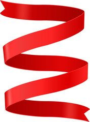 Poster - Shiny red ribbon swirling on a white background, creating a dynamic and celebratory visual perfect for festive designs and promotional materials