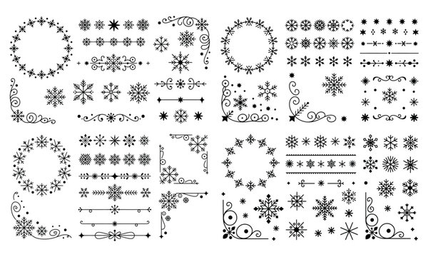 Decorative border and corner elements with ornamental floral vector design
