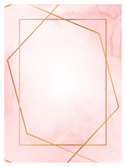 Poster - Pink watercolor texture background featuring a golden geometric frame, creating an elegant and modern design with ample copy space for text or other elements