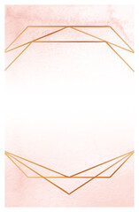 Poster - Pink watercolor wash provides a soft and romantic backdrop, enhanced by sleek golden geometric lines forming an elegant frame, perfect for invitations, announcements, or artistic compositions