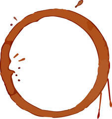 Poster - Coffee cup stain ring forming a perfect circle on white background with some drops and splashes, ideal for breakfast, cafe, or restaurant designs