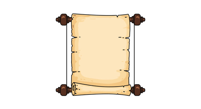 Old medieval scroll parchment with wooden rollers and blank space for text and decoration
