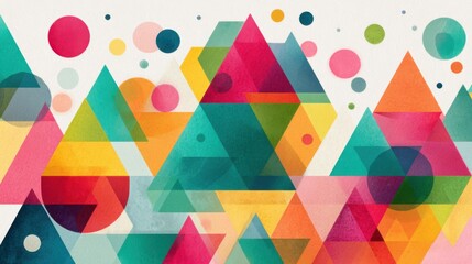 Poster - An array of colorful triangles and circles forms an engaging abstract design, showcasing various bright hues in an artful composition. The energetic colors evoke a lively atmosphere.