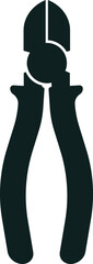 Poster - Black silhouette icon of pliers cutting tool isolated on white background, simple monochrome vector illustration for logo or website design